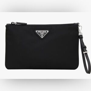 PRADA Nylon Cosmetic Wristlet Double Pouch Clutch Case